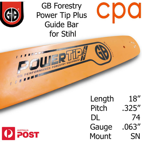 18" GB Chainsaw Bar Power Tip+ BAR ONLY suit- .325" DL74 .063" for Stihl