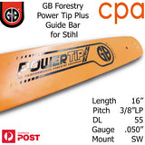 16" GB Chainsaw Bar  Power Tip+ BAR ONLY suit- 3/8"LP DL55 .050" for Stihl