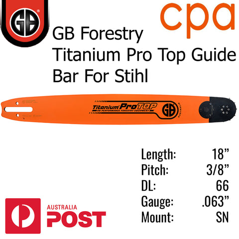 18" GB Titanium PRO TOP GUIDE BAR - 3/8" (.063") - SN18-63PA