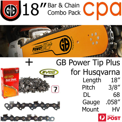 18" GB Chainsaw Bar & Chain Combo Power Tip+  3/8" DL68 .058" for Husqvarna