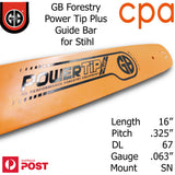 16" GB Chainsaw Bar Power Tip+ BAR ONLY suit- .325" DL67 .063" for Stihl