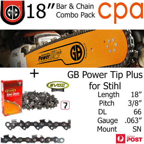 18" GB Chainsaw Bar & Chain Combo Power Tip+  3/8" DL66 .063" for Stihl