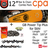 12" GB Chainsaw Bar & Chain Combo Power Tip+  3/8"LP DL44 .050" for Stihl
