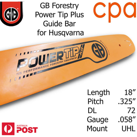 18" GB Chainsaw Bar Power Tip+ BAR ONLY suit- .325" DL72 .058" for Husqvarna