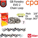 GB EVO2 Chainsaw Chain Loop, 3/8" (.063") 60DL - Semi Chisel