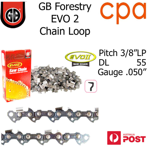 GB EVO2 Chainsaw Chain Loop, 3/8"LP (.050") 55DL - Semi Chisel
